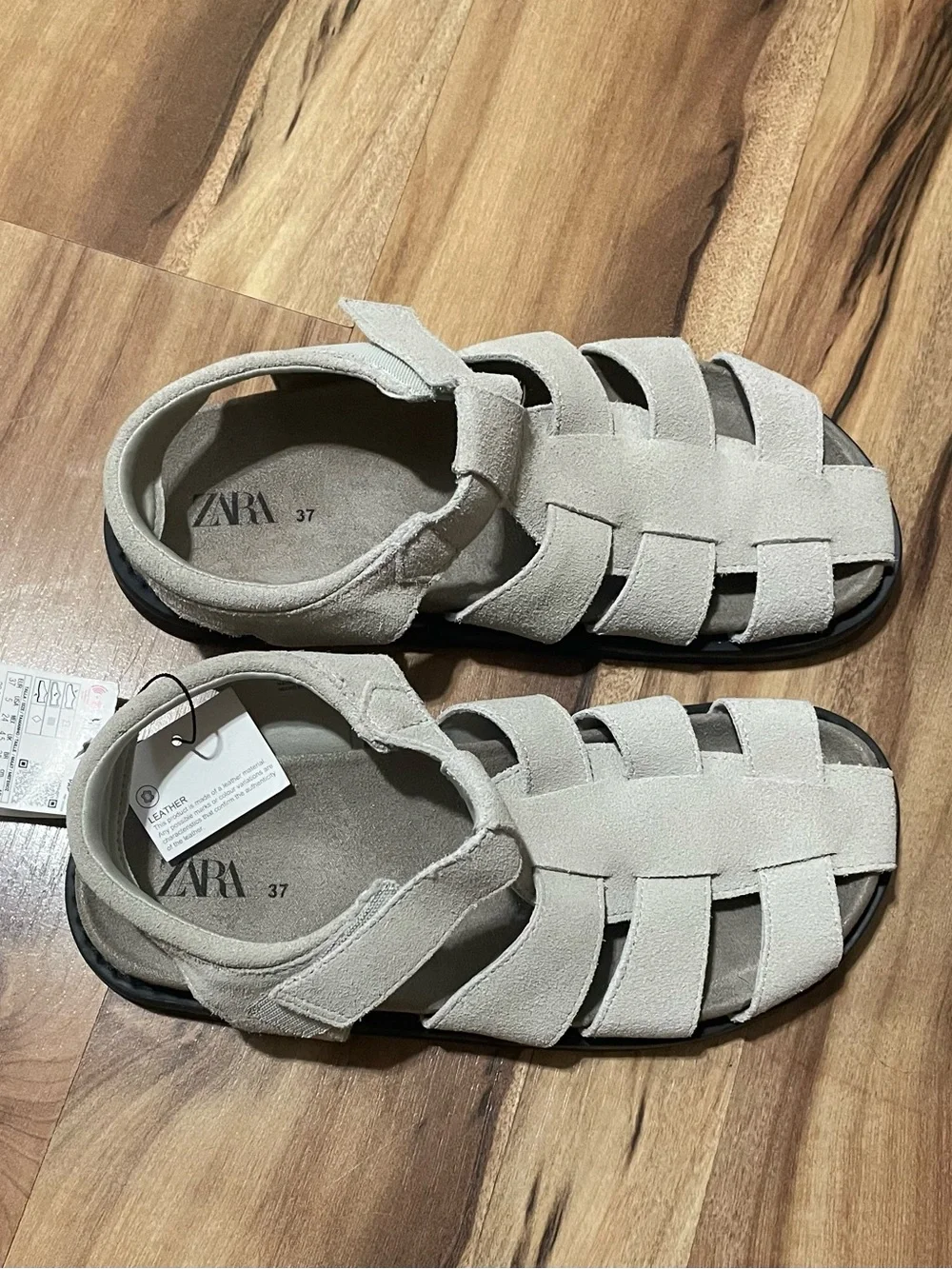 NWT Zara Split Suede Leather Fisherman Sandals Gray Women’s Size 37 (6.5) - Picture 3 of 8